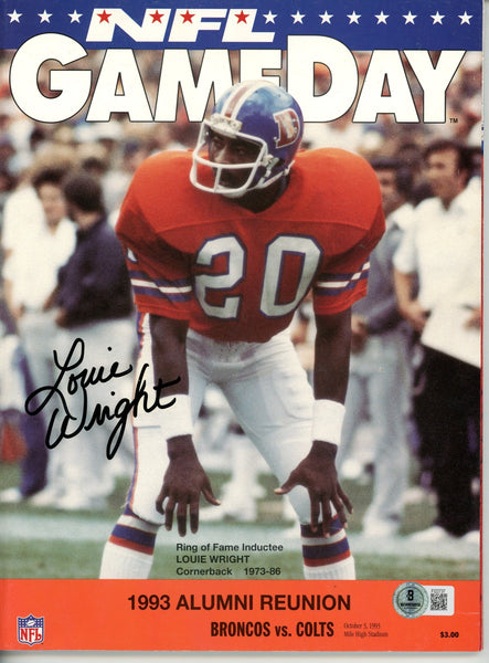 Louie Wright Autographed Denver Broncos 10/3/1993 Gameday Magazine Beckett 55749