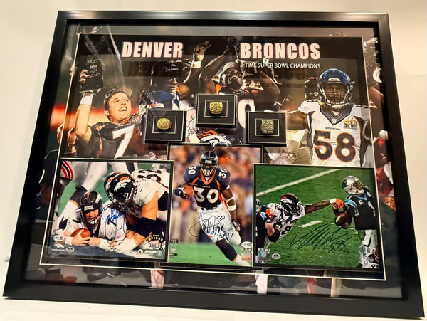 John Elway Terrell Davis Von Miller Signed Broncos 8x10 Photos Rings Framed COAs