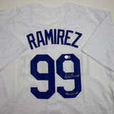 Autographed/Signed Manny Ramirez Los Angeles White Jersey Beckett BAS COA
