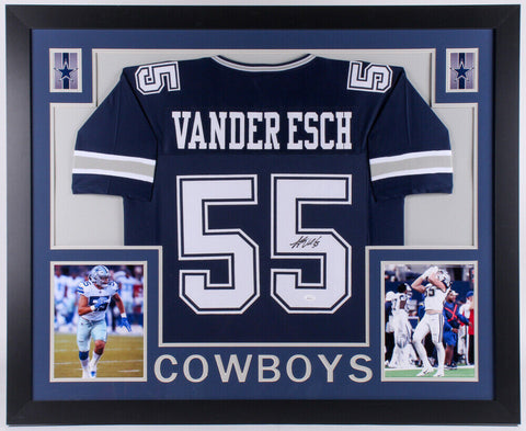 Leighton Vander Esch Signed Dallas Cowboys 35x43 Custom Framed Jersey (JSA COA)