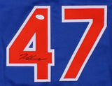Tom Glavine Signed New York Mets Blue Jersey (JSA COA) Won his 300th Game as Met