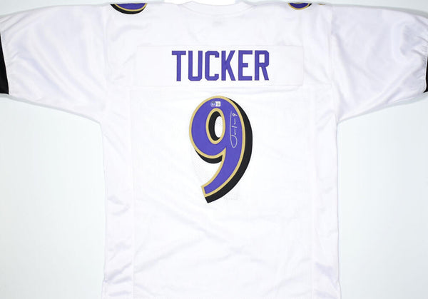 Justin Tucker Autographed White Pro Style Jersey - Beckett W Hologram *Silver