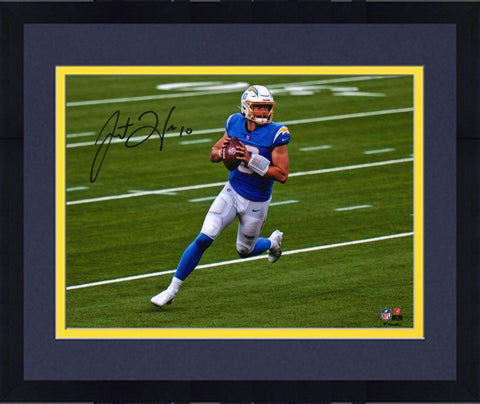Framed Justin Herbert Los Angeles Chargers Signed 8" x 10" Looking to Pass Photo