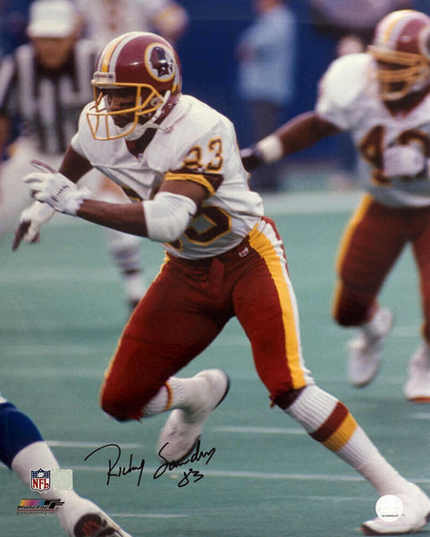 Ricky Sanders Signed Redskins White Jersey Action 16x20 Photo - (SCHWARTZ COA)