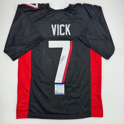 Autographed/Signed Michael Mike Vick Atlanta Black Football Jersey JSA COA