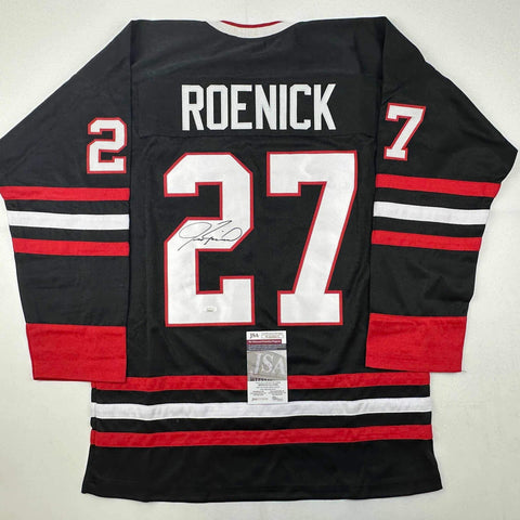 Autographed/Signed Jeremy Roenick Chicago Black Hockey Jersey JSA COA