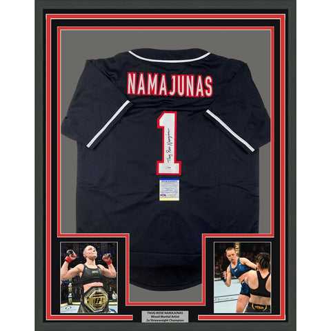Framed Autographed/Signed Thug Rose Namajunas 35x39 Jersey Shirt PSA COA