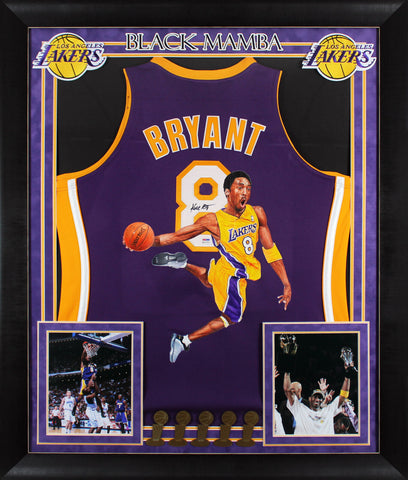 Lakers Kobe Bryant Signed William Zavala Hand Painted M&N Framed Jersey PSA