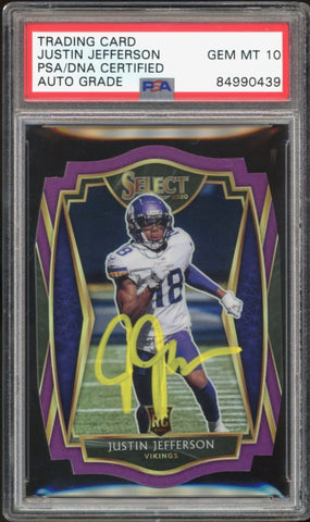 2020 Prizm Select Purple Die-Cut Justin Jefferson RC PSA/DNA Auto GEM MINT 10