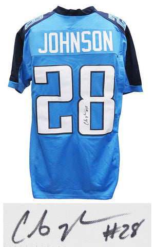 Chris Johnson Tennessee Titans Signed Blue Football Jersey - SCHWARTZ