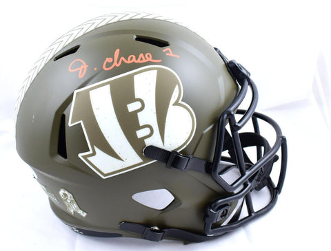 Ja'Marr Chase Signed Bengals Salute to Service F/S Speed Helmet - PSA *Damaged
