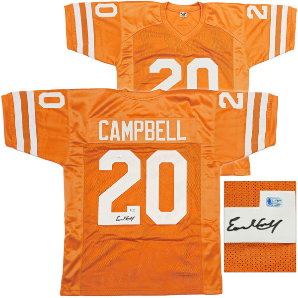 TEXAS LONGHORNS EARL CAMPBELL AUTOGRAPHED SIGNED ORANGE JERSEY JSA STOCK #237060
