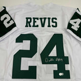 Autographed/Signed Darrelle Revis New York White Football Jersey Beckett BAS COA