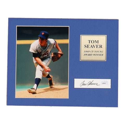 Tom Seaver Signed New York Mets Cut Signature in 8"x10" Matted Display (JSA)