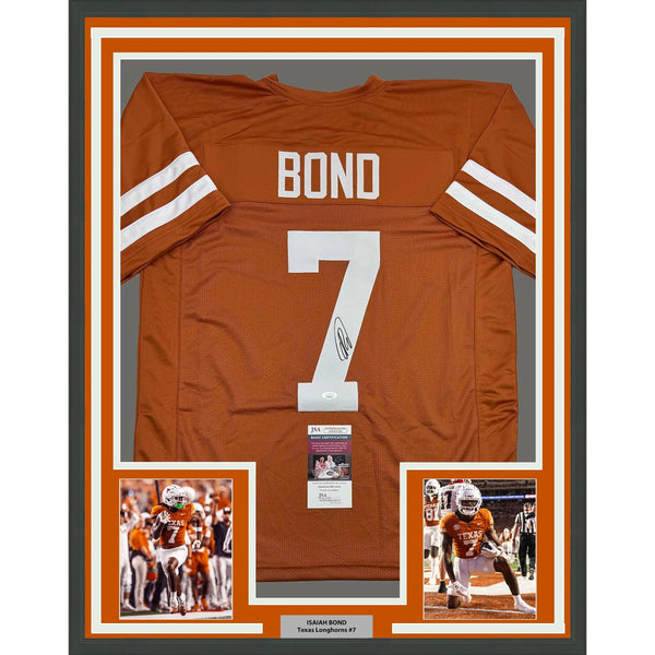 Framed Autographed/Signed Isaiah Bond 35x39 Texas Orange Jersey JSA COA