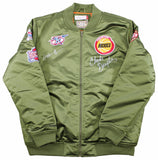 Rockets Hakeem Olajuwon & Clyde Drexler Signed Green M&N Bomber Jacket BAS Wit