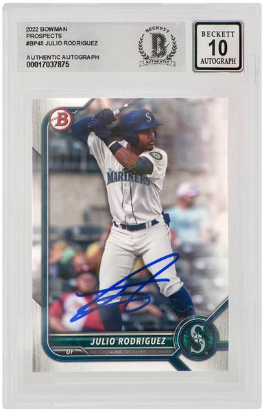 Julio Rodriguez Signed Mariners 2022 Bowman Prospects #BP45 (Beckett - Auto 10)
