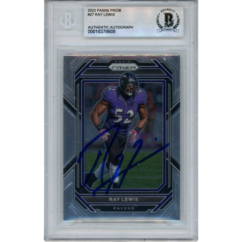 Ray Lewis Autographed/Signed 2022 Prizm #27 Trading Card Beckett 53046