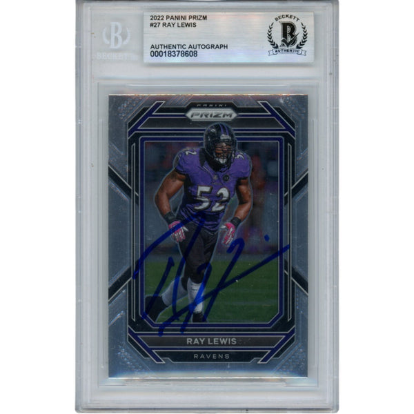 Ray Lewis Autographed/Signed 2022 Prizm #27 Trading Card Beckett 53046