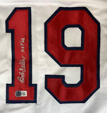 Bob Feller Cleveland Signed White Baseball Jersey HOF 62 BAS