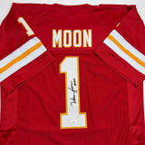 Autographed/Signed Warren Moon HOF 06 Kansas City Red Football Jersey JSA COA