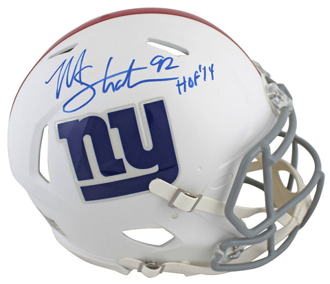 Giants Michael Strahan "HOF 14" Signed Flat White F/S Speed Proline Helmet BAS
