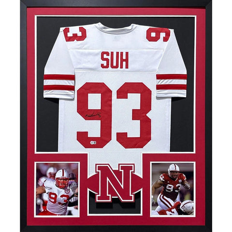 Ndamukong Suh Autographed Signed Framed White Nebraska Jersey BECKETT