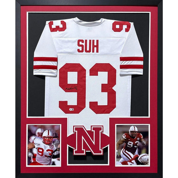 Ndamukong Suh Autographed Signed Framed White Nebraska Jersey BECKETT