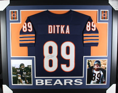 MIKE DITKA (Bears navy SKYLINE) Signed Autographed Framed Jersey JSA
