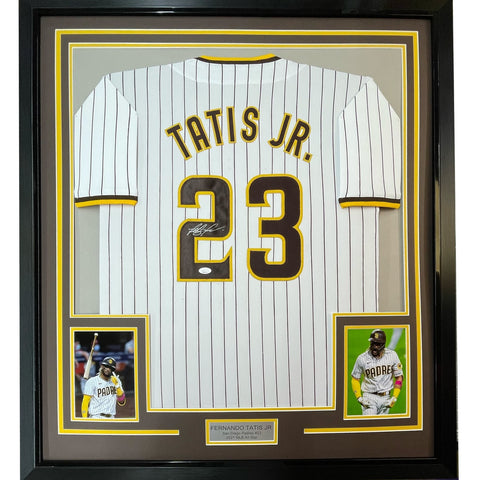 FRAMED Autographed/Signed FERNANDO TATIS JR 35x39 Baseball Jersey JSA COA