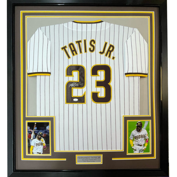 FRAMED Autographed/Signed FERNANDO TATIS JR 35x39 Baseball Jersey JSA COA