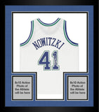 Framed Dirk Nowitzki Dallas Mavericks Signed White 1998 Nike Swingman Jersey