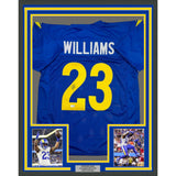 Framed Autographed/Signed Kyren Williams 35x39 LA Blue Jersey BAS COA #2