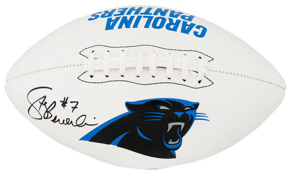 Steve Beuerlein Signed Panthers Franklin White Logo Football - (SCHWARTZ COA)