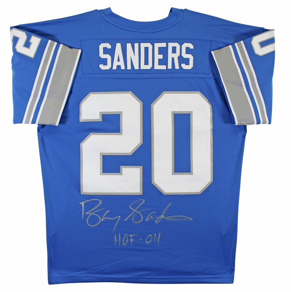 Lions Barry Sanders "HOF 04" Signed Blue Mitchell & Ness TB Jersey BAS Witnessed