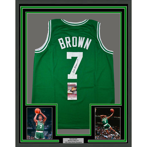Framed Autographed/Signed Dee Brown 35x39 Boston Green Basketball Jersey JSA COA