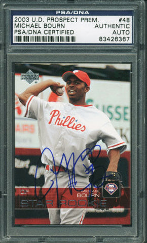 Phillies Michael Bourn Authentic Signed Card 2003 Ud Prospect Rc #48 PSA Slabbed
