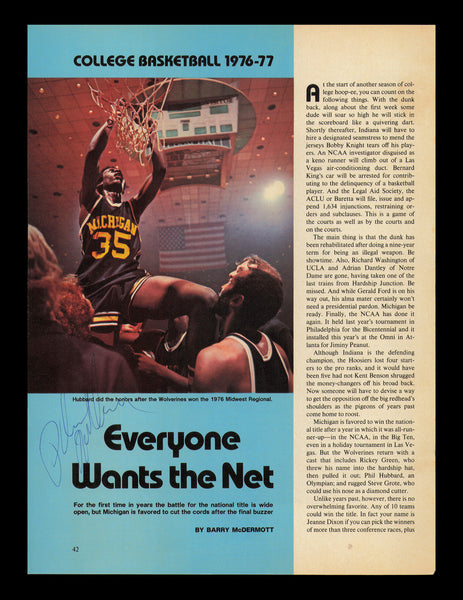 Phil Hubbard Autographed Signed 8x11 Magazine Photo Michigan SKU #238019