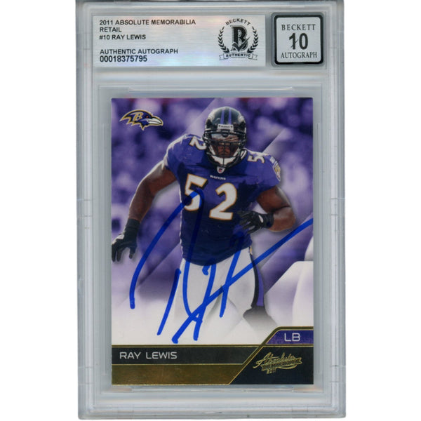 Ray Lewis Autographed 2011 Panini Absolute #10 Trading Card Beckett 52972