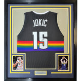 Framed Signed Nikola Jokic 35x39 Denver Black Rainbow Jersey JSA COA