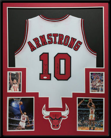 FRAMED CHICAGO BULLS BJ ARMSTRONG AUTOGRAPHED SIGNED INSCRIBED JERSEY JSA COA