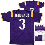 LSU TIGERS ODELL BECKHAM JR. AUTOGRAPHED PURPLE JERSEY BECKETT WITNESS 243262