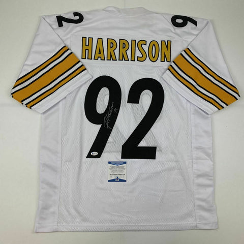 Autographed/Signed JAMES HARRISON Pittsburgh White Football Jersey Beckett COA