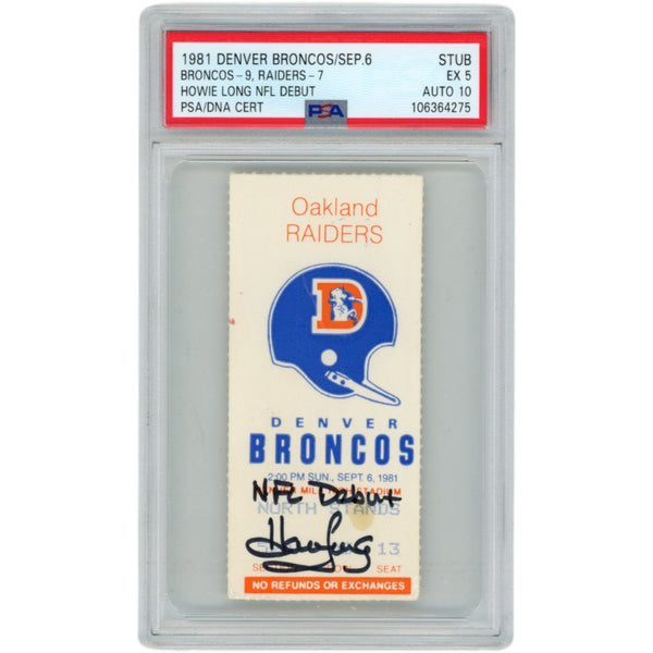 Howie Long Autographed Oakland Raiders NFL Debut PSA 5 Ticket Slab PSA 49674