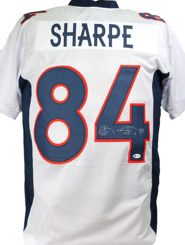 Shannon Sharpe Autographed White Pro Style Jersey- Beckett W *Silver *4