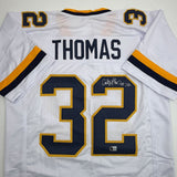 Autographed/Signed Anthony Thomas Michigan White College Jersey JSA COA
