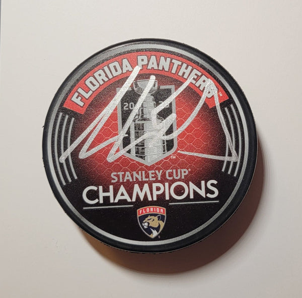 Aaron Ekblad Signed Florida Panthers 2025 Stanley Cup Champions Puck Beckett