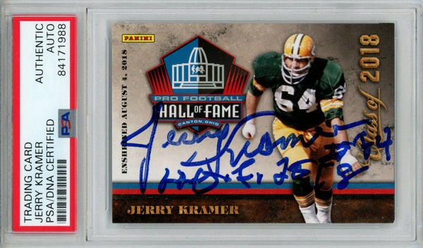 Jerry Kramer Autographed/Signed 2018 Panini #6 Trading Card HOF PSA Slab 43759
