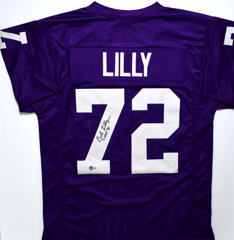 Bob Lilly Autographed Purple College Style Jersey w/CHOF - Beckett W Hologram