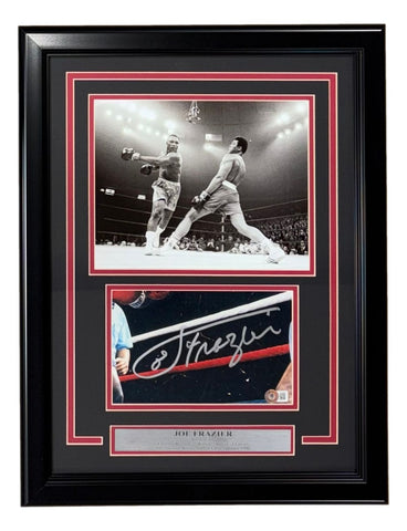 Joe Frazier Signed Framed Cut Signature w/ 8x10 vs Muhammad Ali Photo BAS